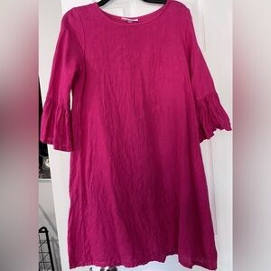 Bryn Walker Deep Pink Round Neck 3/4 Sleeve ALine Shift.  100% Linen.  NWOT.
